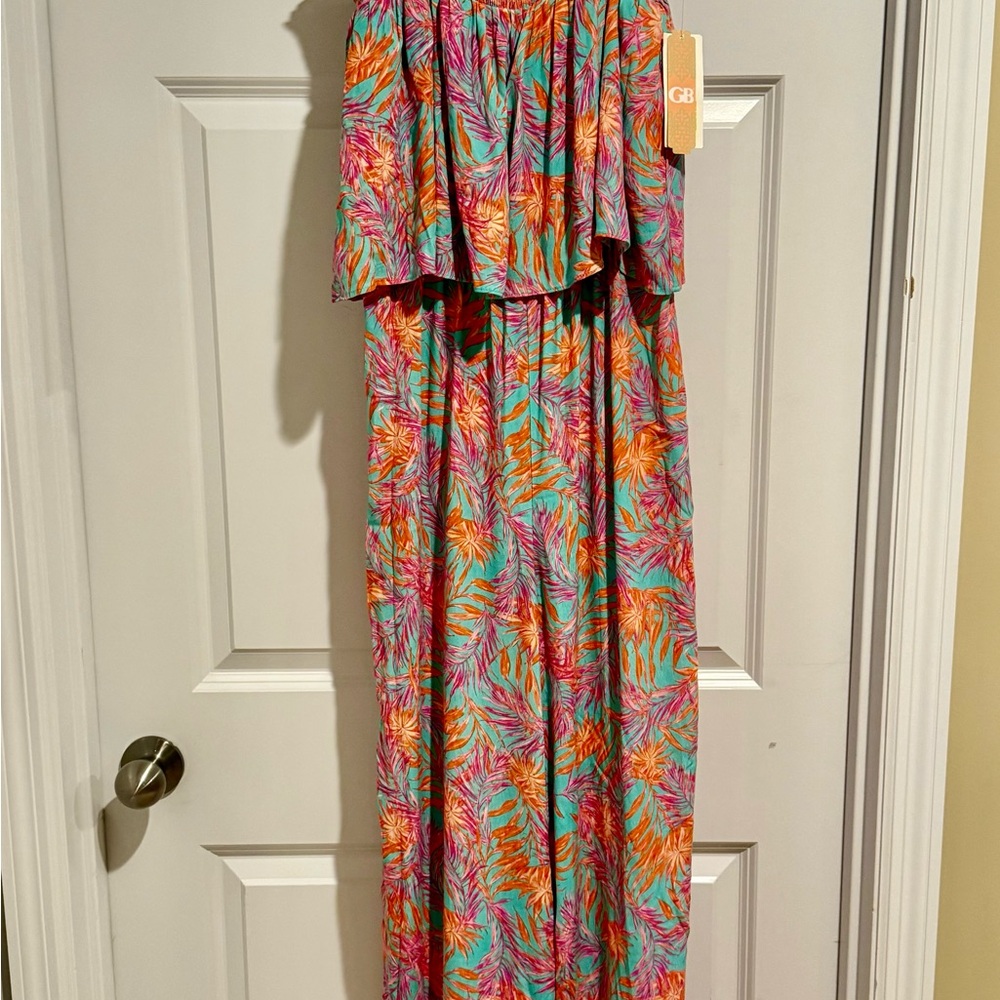 Gianni Bini Tropical Print Sleeveless jumpsuit size Large NWT